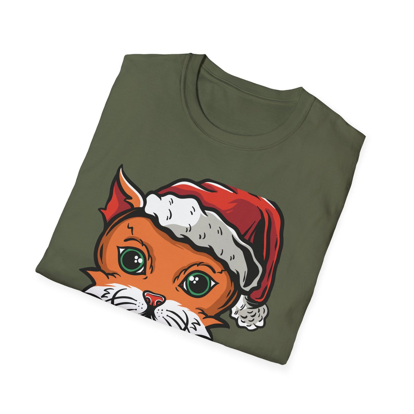 Festive Santa Cat T-Shirt with Candy Canes | Adorable Holiday Feline Tee | Purrfect Christmas Gift for Cat Lovers