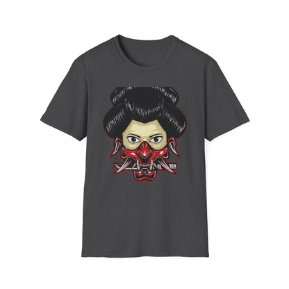 Fierce Hannya Mask T-Shirt | Striking Japanese Oni Demon Warrior Tee with Blade | Bold Traditional Art Statement Shirt