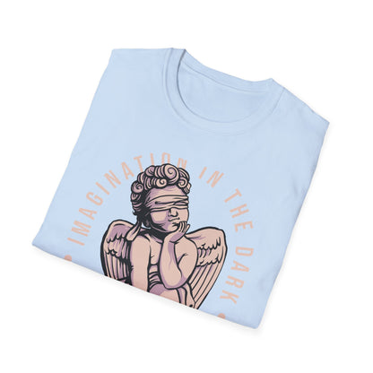 Captivating Blindfolded Cherub T-Shirt | 'Imagination In The Dark' Aesthetic Graphic Tee for Artistic Souls