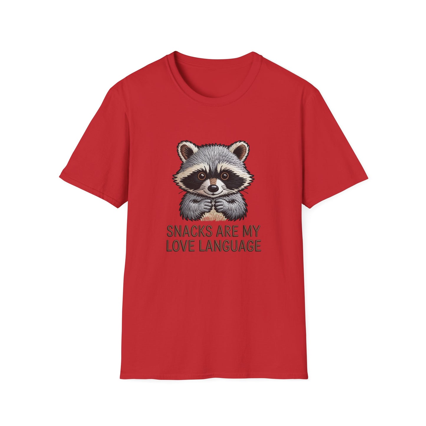 Adorable Raccoon "Snacks Are My Love Language" T-Shirt | Funny Foodie Animal Lover Tee | Ultimate Gift for Snack Enthusiasts