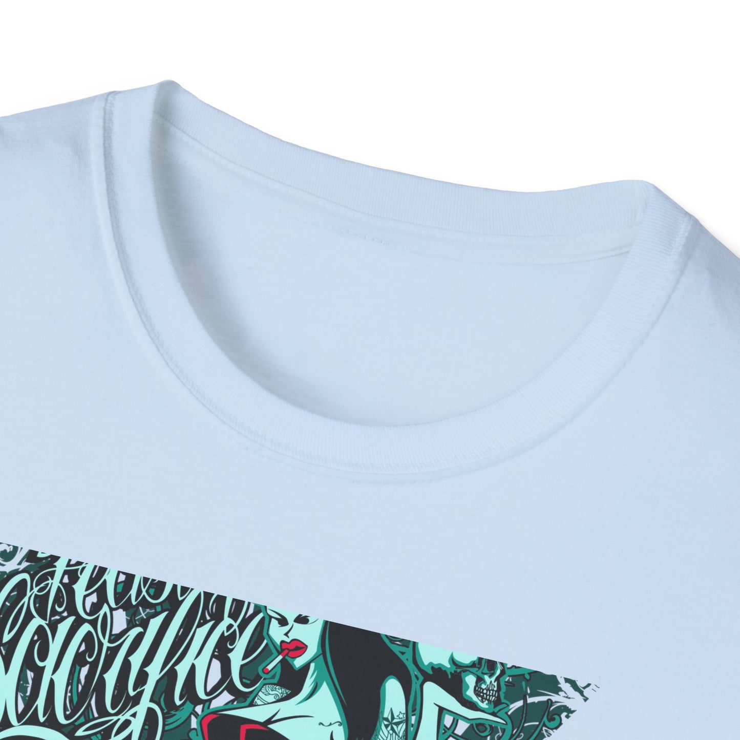 Bold 'Feast of Sacrifice' T-Shirt - Edgy Pin-Up Girl, Flaming Skulls & Tattoo Art for Goth & Alternative Style