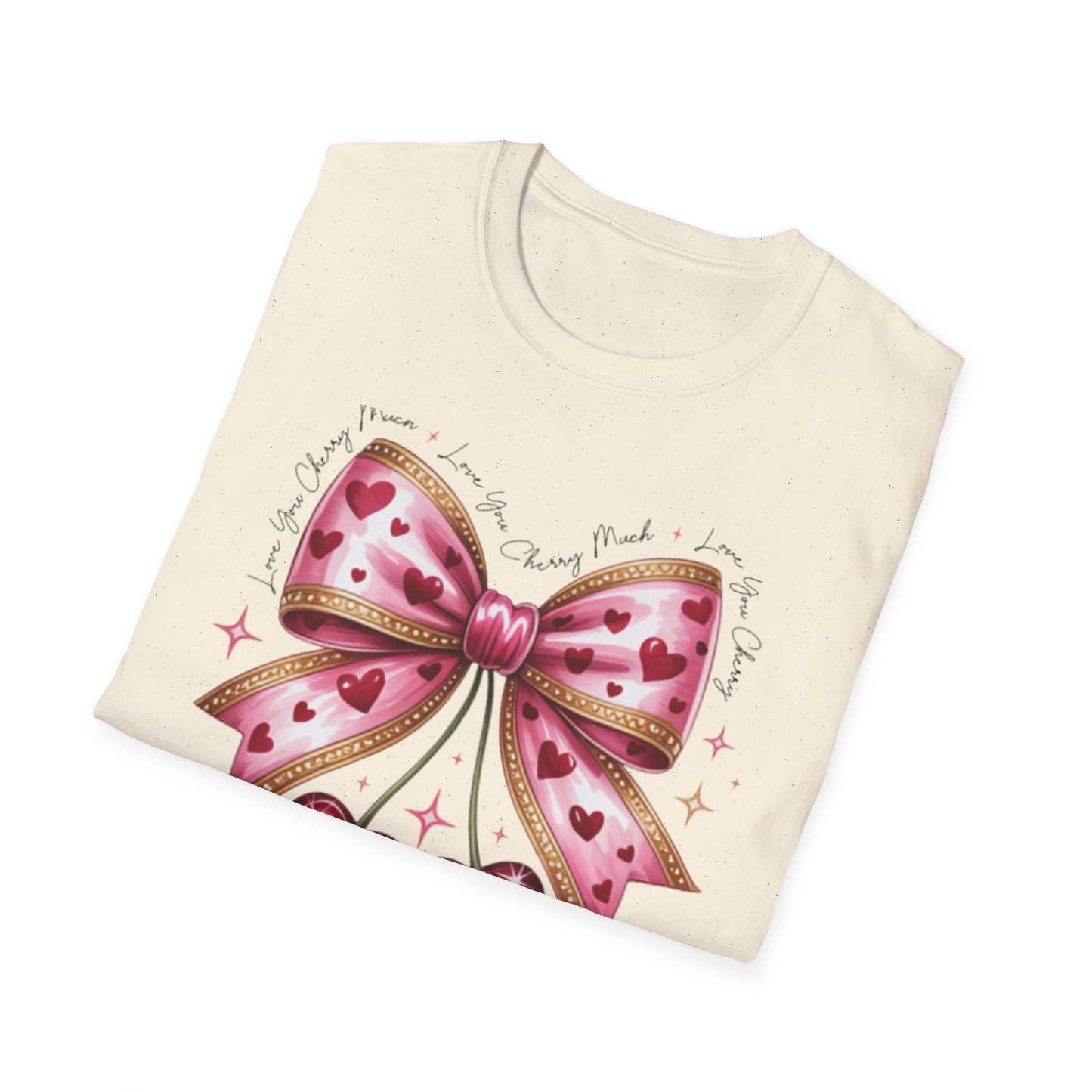 Chic Coquette Cherry Hearts Bow T-Shirt | Adorable Pink Romantic Aesthetic Tee | Sweet Valentine's Day Gift for Her