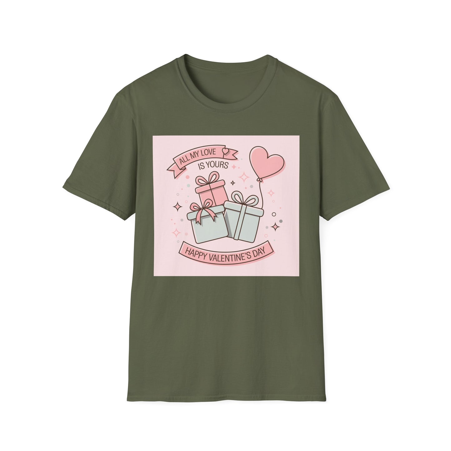 Charming 'All My Love Is Yours' Valentine's Day T-Shirt | Heart Balloon & Gift Boxes Tee | Romantic Gift Apparel