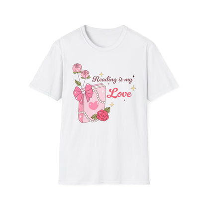 Enchanting "Reading is my Love" T-Shirt for Bookworms | Cute Pink Book & Roses Tee | Ultimate Gift for Avid Readers