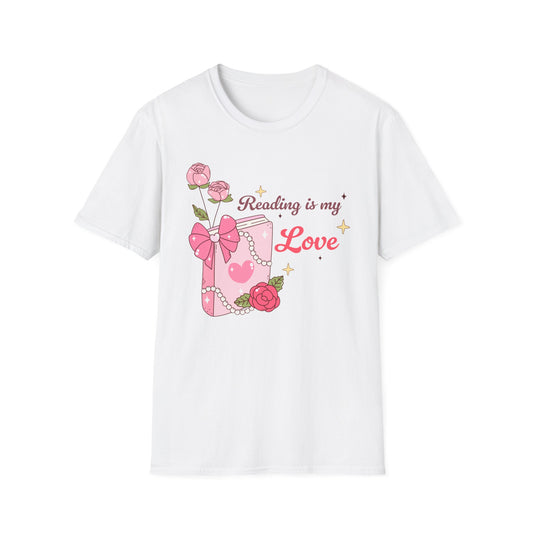 Enchanting "Reading is my Love" T-Shirt for Bookworms | Cute Pink Book & Roses Tee | Ultimate Gift for Avid Readers