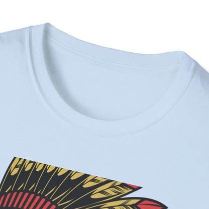 Bold Indigenous Warrior Chief T-Shirt | Majestic Feather Headdress & Tomahawks Tee | Powerful Cultural Design Gift