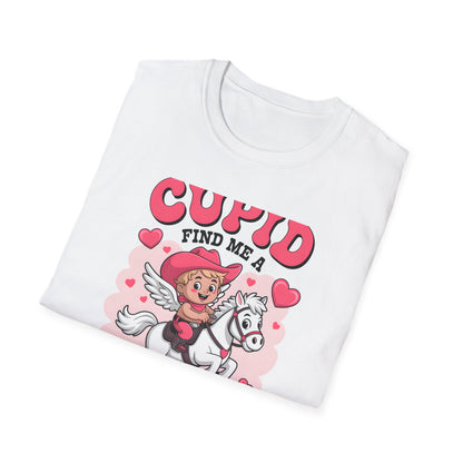 Adorable Cupid Find Me A Cowboy T-Shirt - Cute Valentine's Day Western Love Tee | Funny Rodeo Romance Shirt for Women