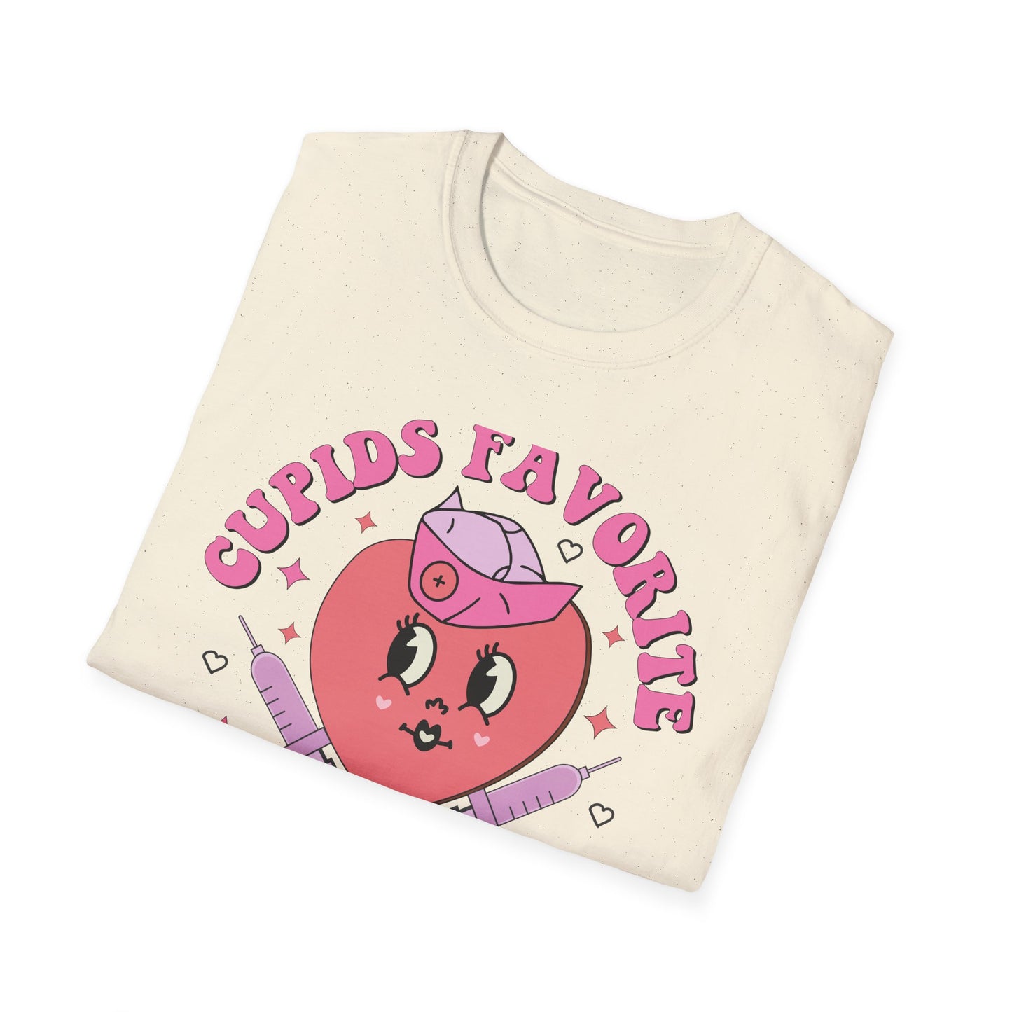 Groovy Cupid's Favorite Nurse T-Shirt | Retro Heart & Syringe Design | Valentine's Day Gift for RNs!