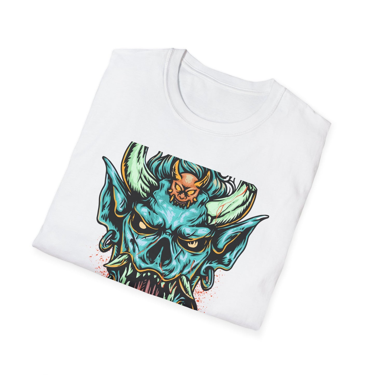 Fierce Oni Demon Mask T-Shirt | Vibrant Mythical Beast Graphic Tee | Unleash Your Bold & Edgy Style