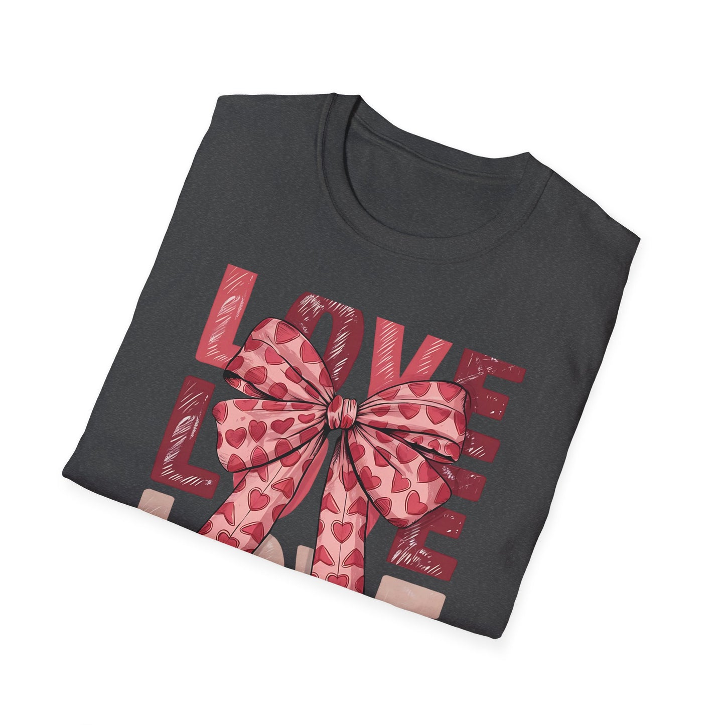Charming Pink Heart Bow 'LOVE' T-Shirt - Sweet Valentine's Day & Romantic Women's Graphic Tee