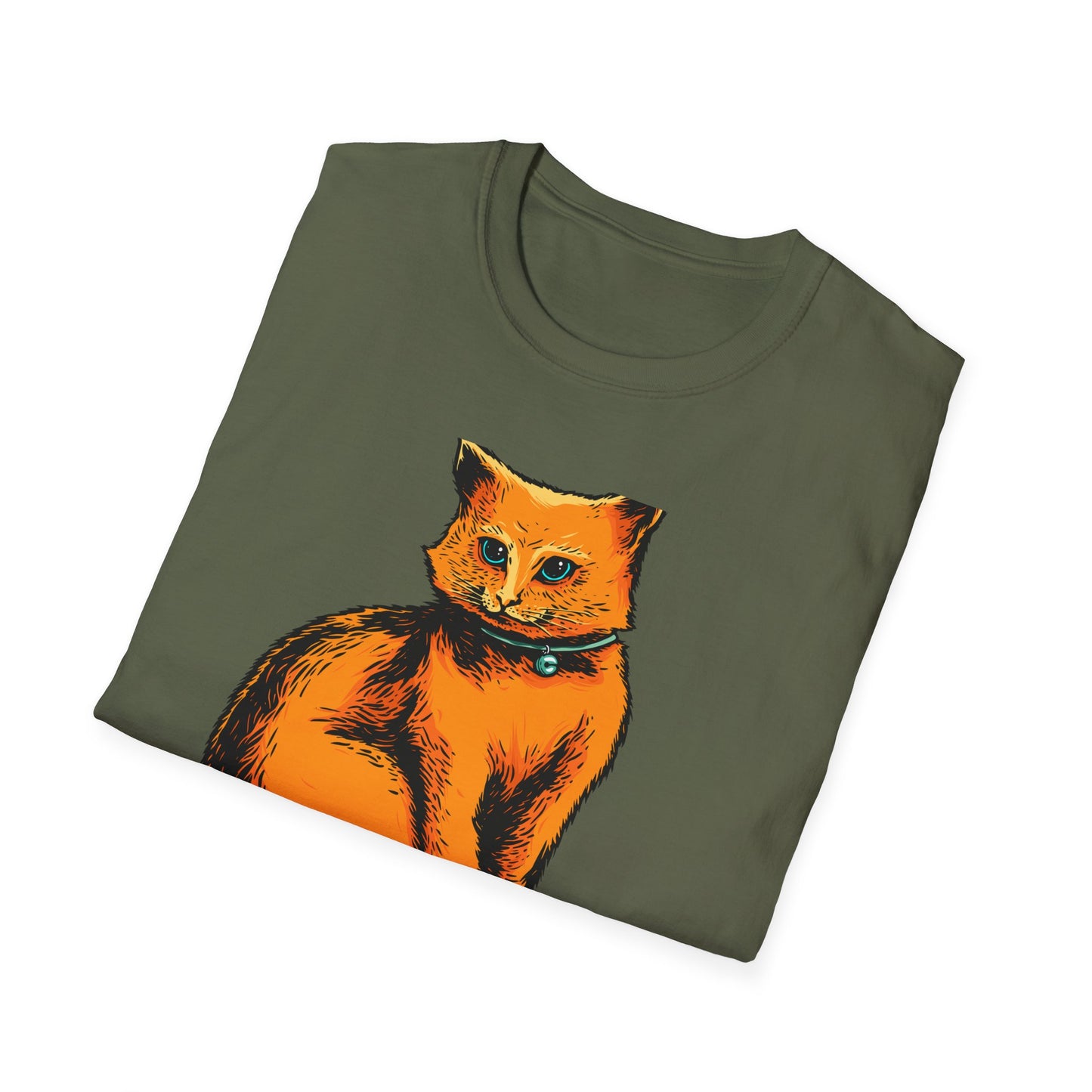 Vibrant Orange Cat & Food Bowl T-Shirt | Adorable Blue-Eyed Feline Lover Tee | Unique Pet Owner Gift Idea