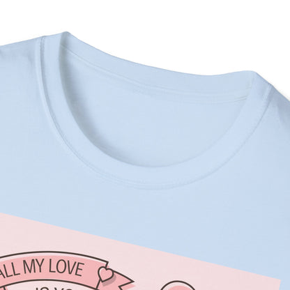 Charming 'All My Love Is Yours' Valentine's Day T-Shirt | Heart Balloon & Gift Boxes Tee | Romantic Gift Apparel