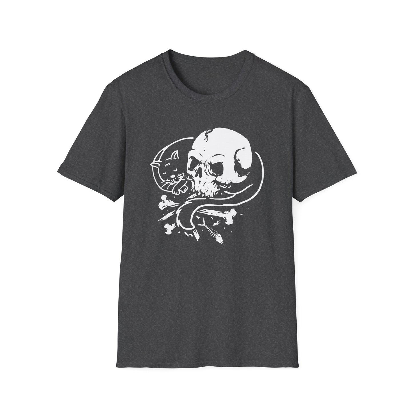 Striking Gothic Cat & Skull T-Shirt | Unique Black & White Abstract Art Tee for Edgy Souls & Dark Nature Lovers