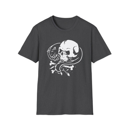 Striking Gothic Cat & Skull T-Shirt | Unique Black & White Abstract Art Tee for Edgy Souls & Dark Nature Lovers