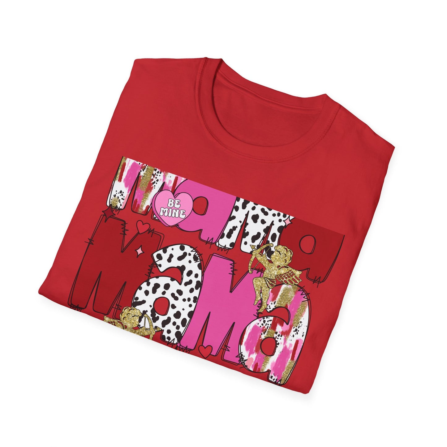 Chic Mama Valentine T-Shirt: Sparkling Cupid, Dalmatian Spots & Be Mine Hearts. Trendy Gift for Moms!
