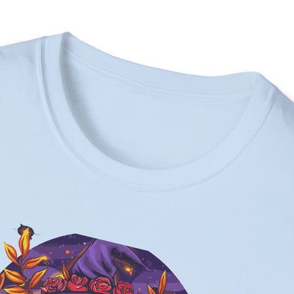 Enchanting Mystical Witch T-Shirt | Women's Fantasy Magic Tee with Cat, Crystal Ball & Roses | Awesome Gift
