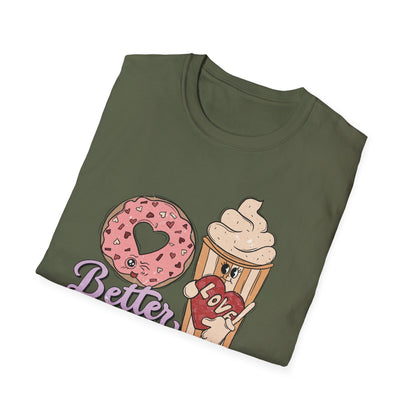 Adorable 'Better Together' Donut & Coffee Love T-Shirt | Retro Vintage Sweet Treat Couple's Tee | Perfect Valentine's Gift