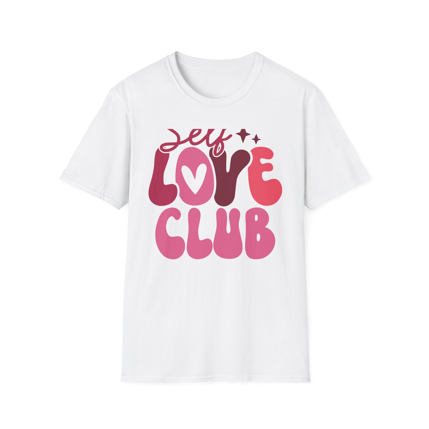 Vibrant Self Love Club T-Shirt | Groovy Retro Heart Design | Empowering Positive Vibes Tee for Women