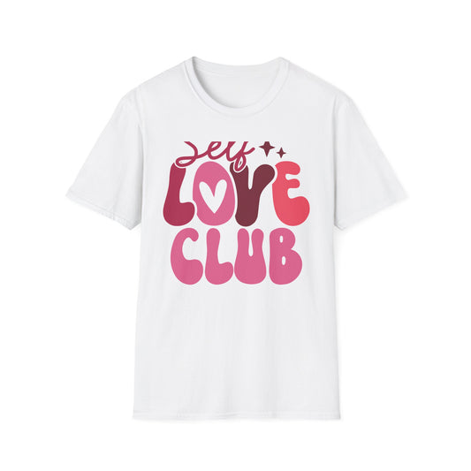 Vibrant Self Love Club T-Shirt | Groovy Retro Heart Design | Empowering Positive Vibes Tee for Women