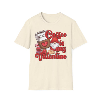 Coffee Is My Valentine Gnome T-Shirt | Charming Heart Coffee Lover Tee | Funny Anti-Valentine's Day Gift for Singles & Sweet Tooths