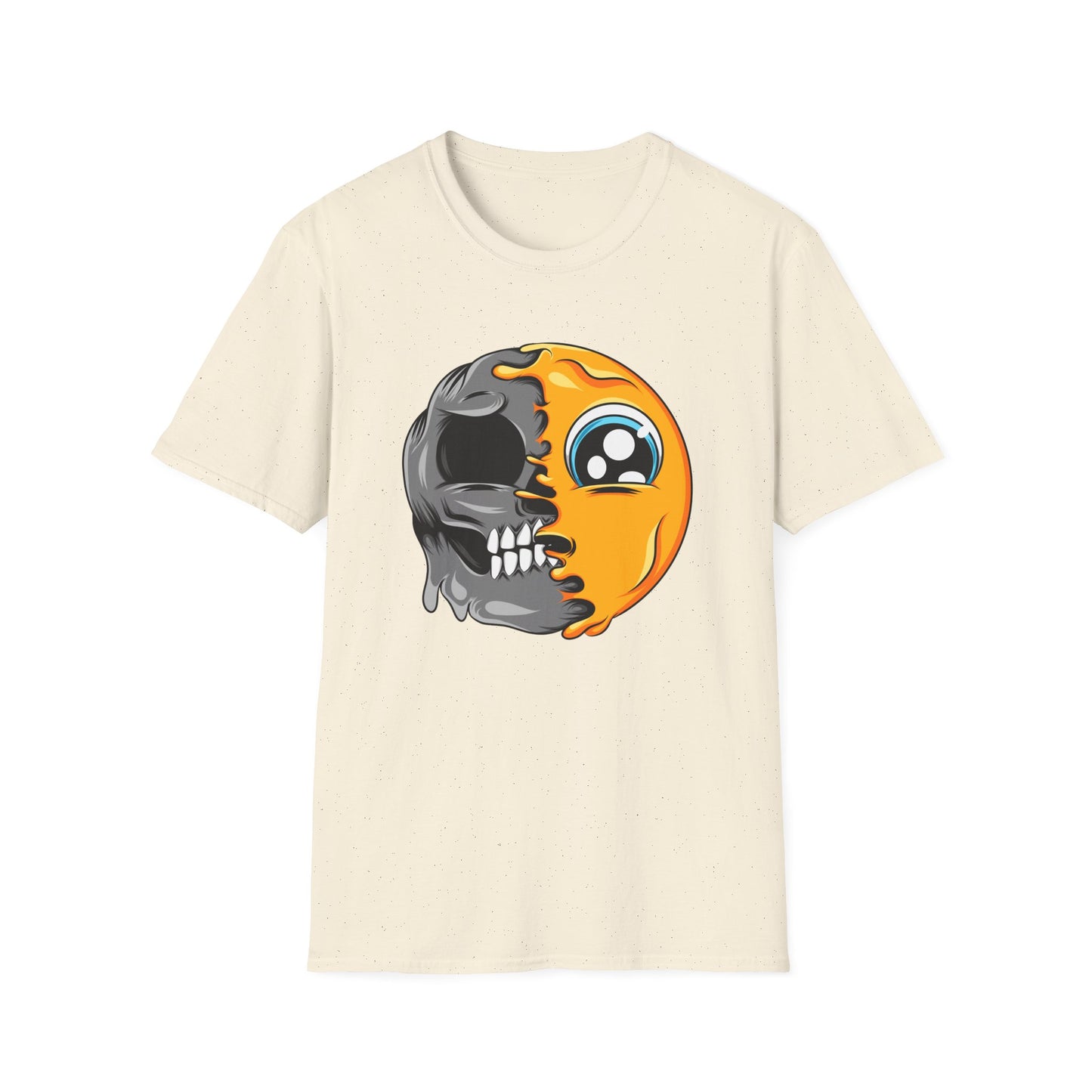 Unique Melting Skull & Pleading Emoji T-Shirt | Duality Graphic Tee for Edgy, Expressive Style
