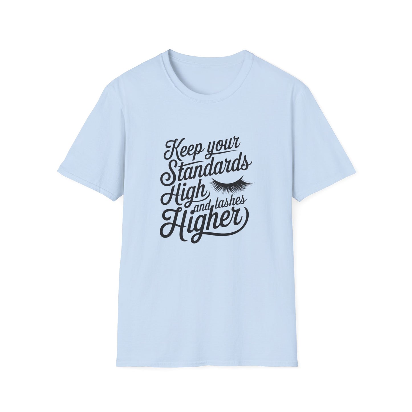Stunning 'Standards High, Lashes Long' T-Shirt | Empowering Women's Beauty & Confidence Tee | Glam Gift