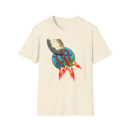 Epic Football Rocket Launch T-Shirt - Dynamic Sports & Sci-Fi Fan Apparel