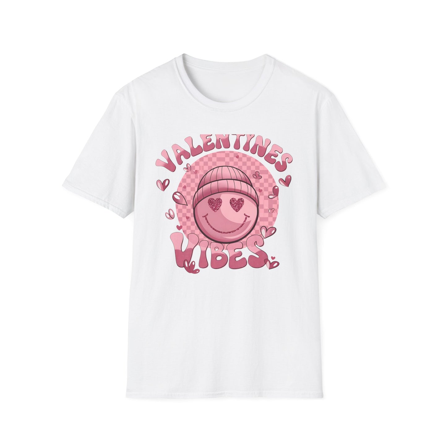 Sparkly Heart Eyes Smiley Valentines Vibes T-Shirt | Trendy Groovy Pink Love Tee for Her