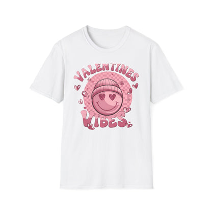 Sparkly Heart Eyes Smiley Valentines Vibes T-Shirt | Trendy Groovy Pink Love Tee for Her