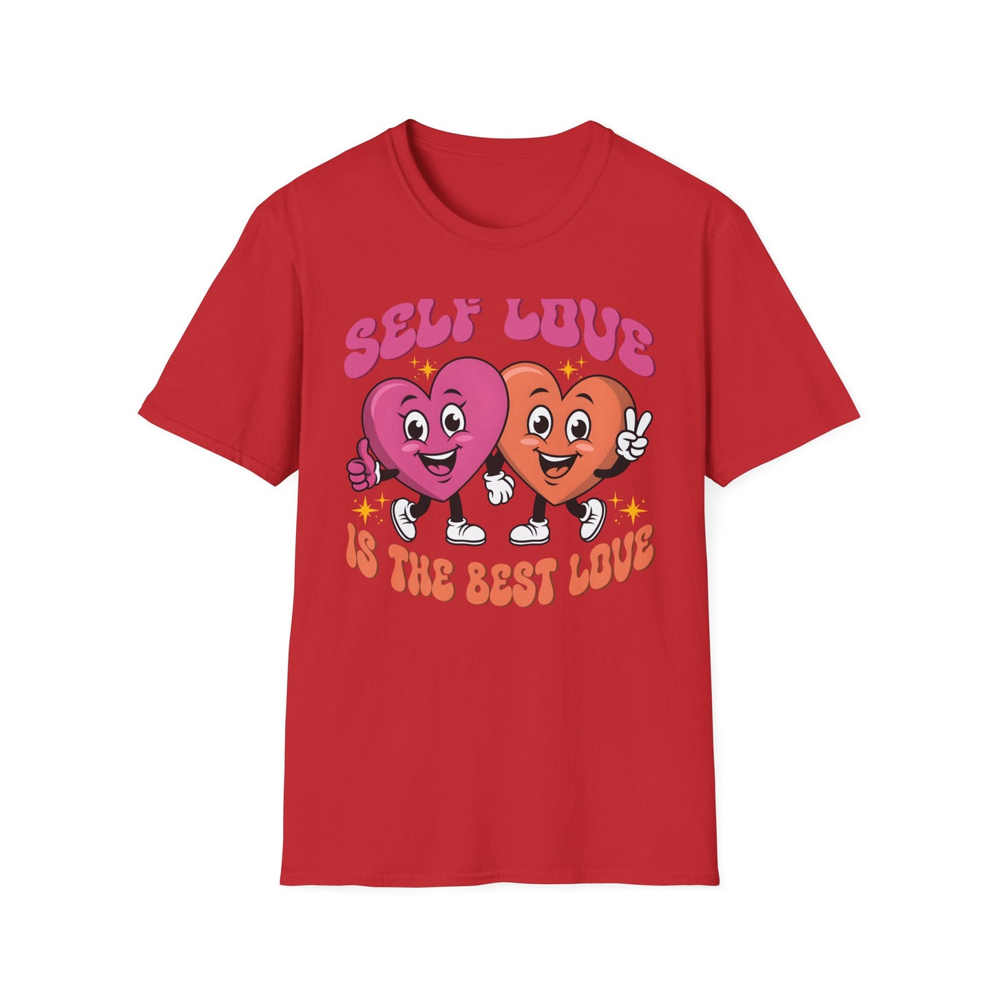 Self Love Is The Best Love T-Shirt | Groovy Cartoon Hearts Tee | Empowering Positive Vibes & Retro Style Gift for Her