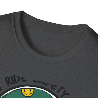 Vibrant Biker Girl Helmet T-Shirt | "Slow Ride Safety First" Retro Motorcycle Rider Tee for Women