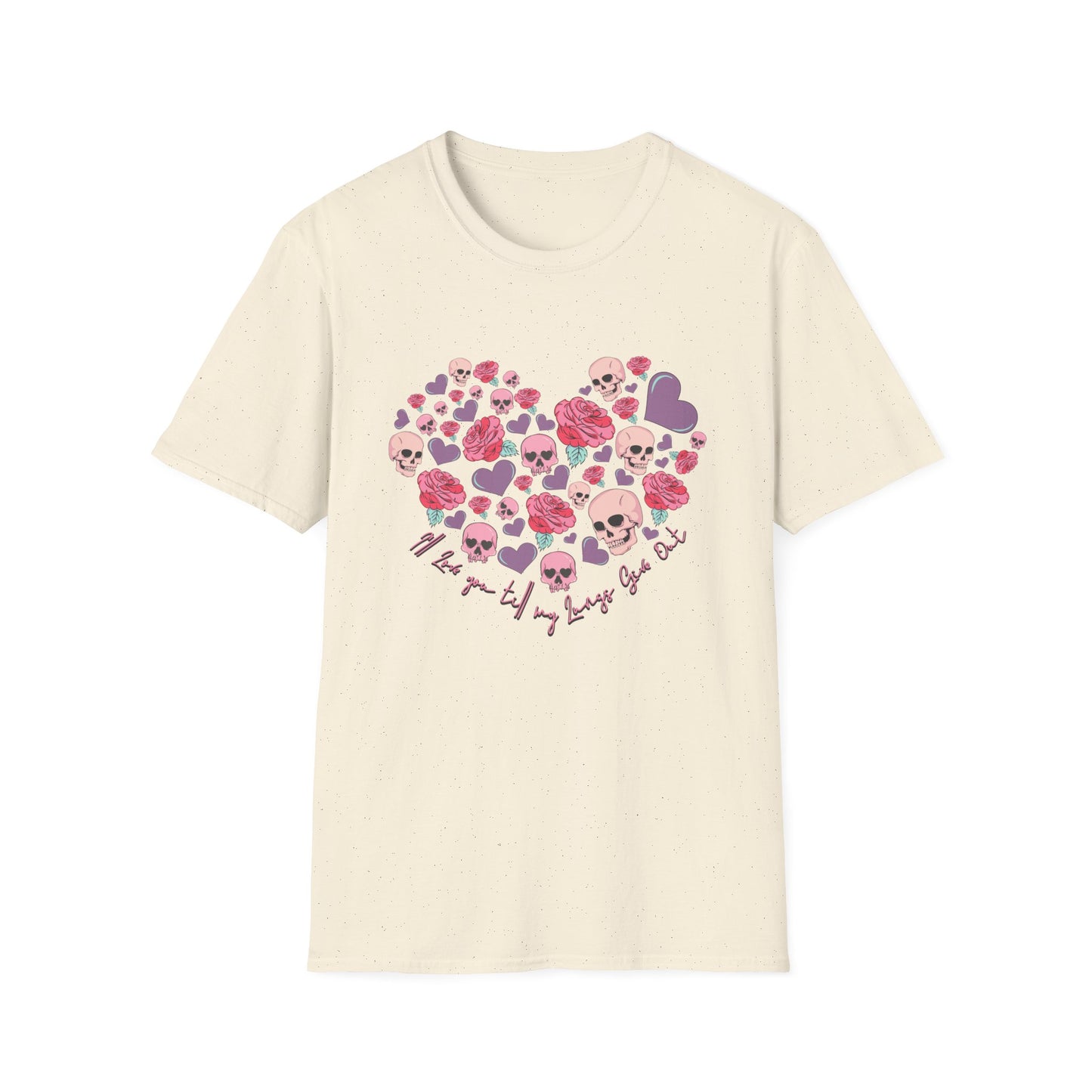 Captivating Goth Skulls & Roses Heart T-Shirt | Edgy 'Love You Till My Lungs Give Out' Tee | Unique Dark Romance Apparel Gift