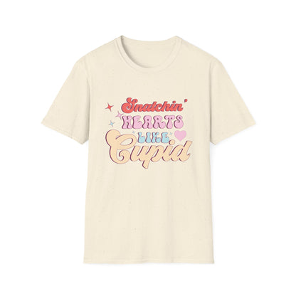 Snatchin' Hearts Like Cupid Groovy T-Shirt | Trendy Retro Valentine's Tee for Her | Playful Flirty Love & Romance Style