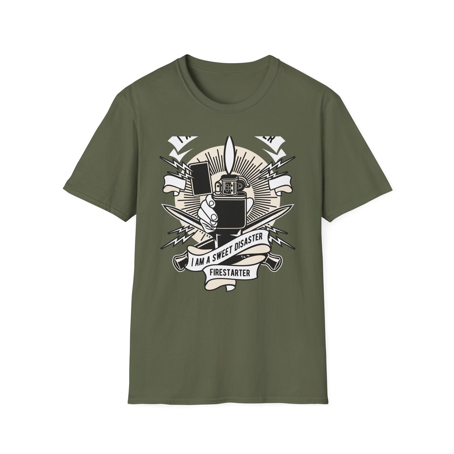 Firestarter Sweet Disaster T-Shirt - Iconic Lighter Flame Graphic Tee for Rebels & Music Lovers