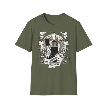 Firestarter Sweet Disaster T-Shirt - Iconic Lighter Flame Graphic Tee for Rebels & Music Lovers