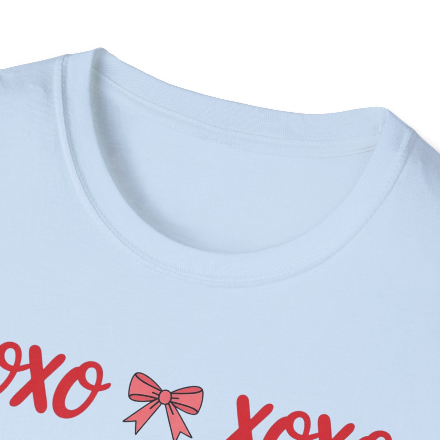 Adorable XOXO Bows & Sparkles T-Shirt | Sweet Hugs & Kisses Valentine's Day Tee for Women | Charming Romantic Gift