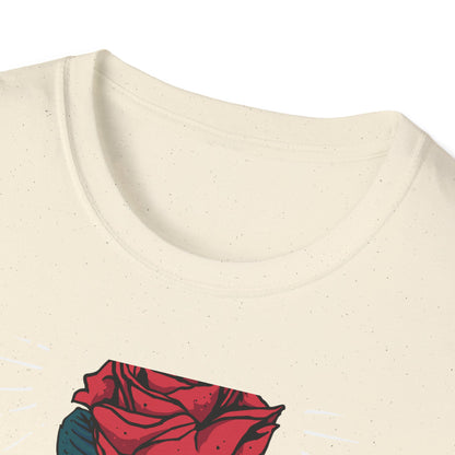 Striking Skeleton Hand Holding Rose T-Shirt | Unique Gothic Love Tee | Captivating Alt Fashion Top for Edgy Style