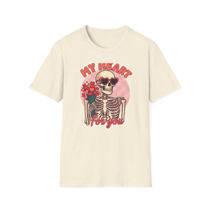Adorably Spooky 'My Heart For You' Skeleton T-Shirt - Unique Valentine's Day & Romantic Gift Apparel for Couples