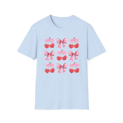 Delightful Pink Bow & Heart Cherry T-Shirt - Adorable Lovecore Aesthetic Tee for Her | Sweet Valentine's Gift
