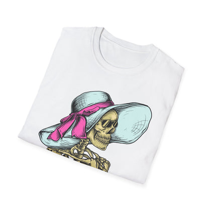 Effortlessly Chic Skeleton Sun Hat T-Shirt | Sassy Summer Beach Vacation Tee | Unique Women's Fashion
