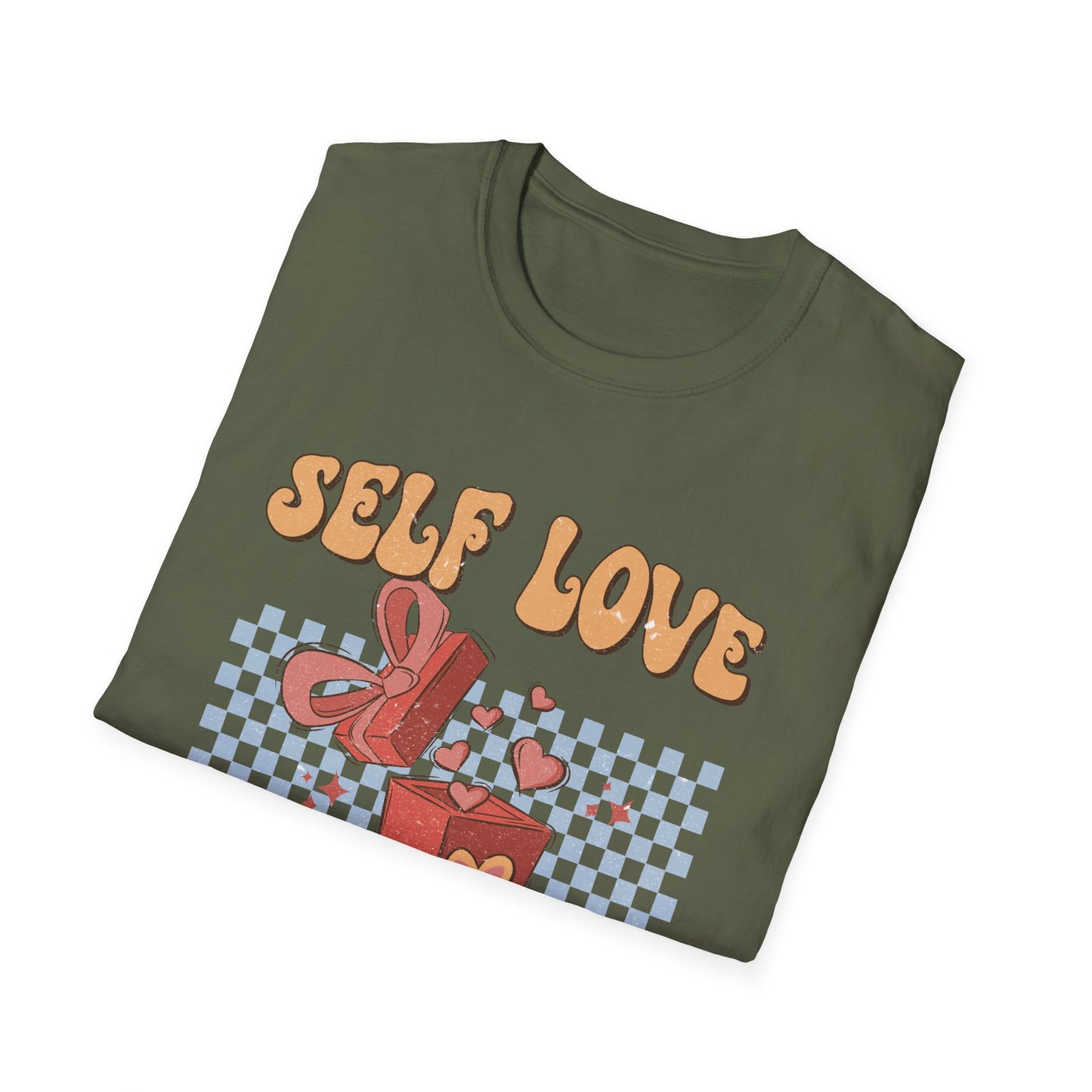 Empowering Self Love Is The Best Love T-Shirt | Groovy Retro Gift Tee | Positive Vibes Checkerboard Style