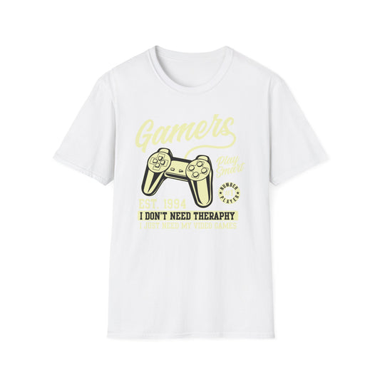 Hilarious Gamer T-Shirt: 'I Don't Need Therapy, Just My Video Games' - Retro Controller Tee for Ultimate Gaming Fans!