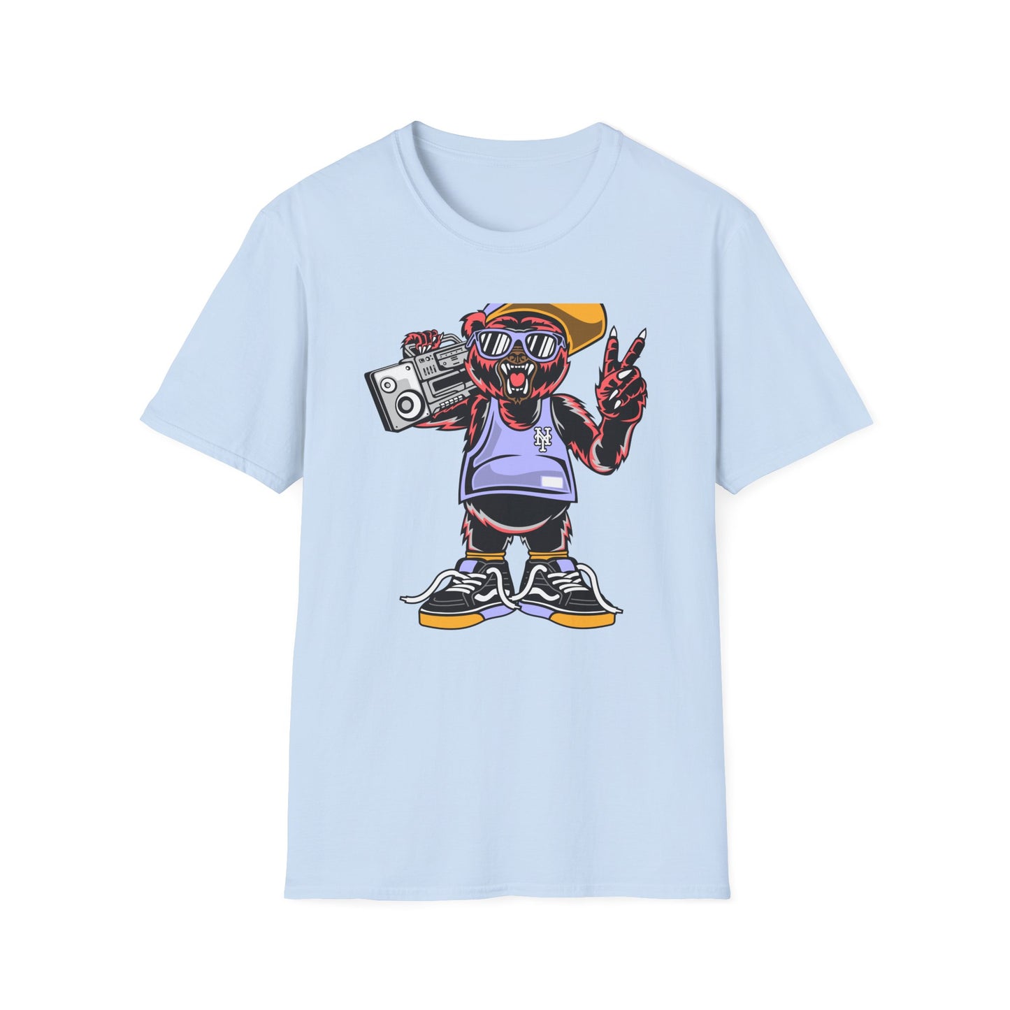 Rad Hip Hop Bear Boombox T-Shirt - Retro Street Style Graphic Tee for Music Lovers & 90s Fans