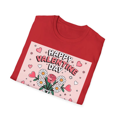 Happy Valentine's Day Floral T-Shirt | Retro Hearts & Daisy Bouquet Tee | Sweet Romantic Gift Idea