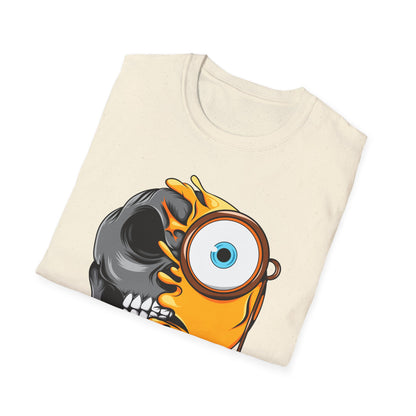 Edgy Half Skull Half Emoji T-Shirt | Unique Melting Monocle Face Tee | Awesome Duality Art for Bold Style