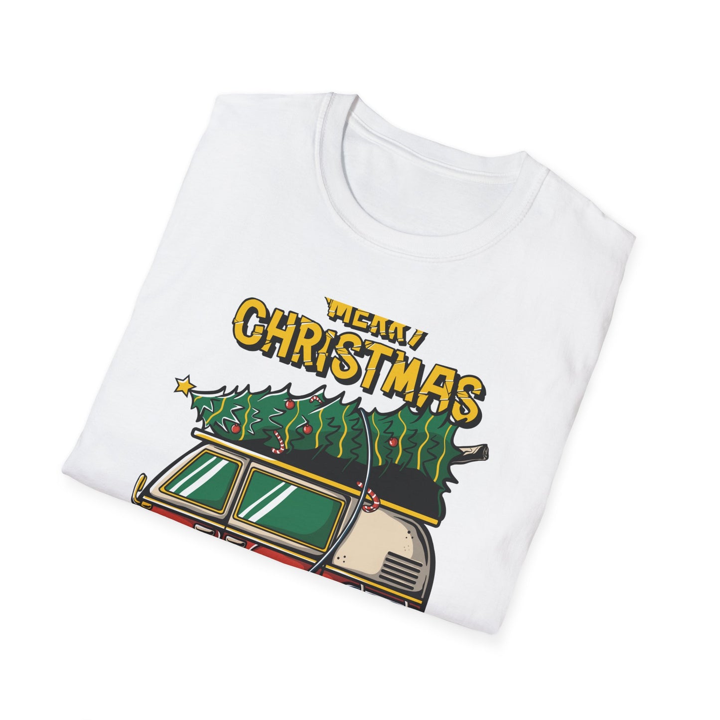 Retro Christmas Van T-Shirt | Awesome Holiday Tree & Skateboard VW Bus Tee | Unique Vintage Xmas Apparel Gift