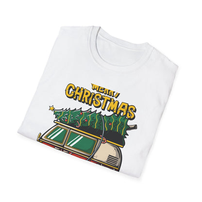 Retro Christmas Van T-Shirt | Awesome Holiday Tree & Skateboard VW Bus Tee | Unique Vintage Xmas Apparel Gift