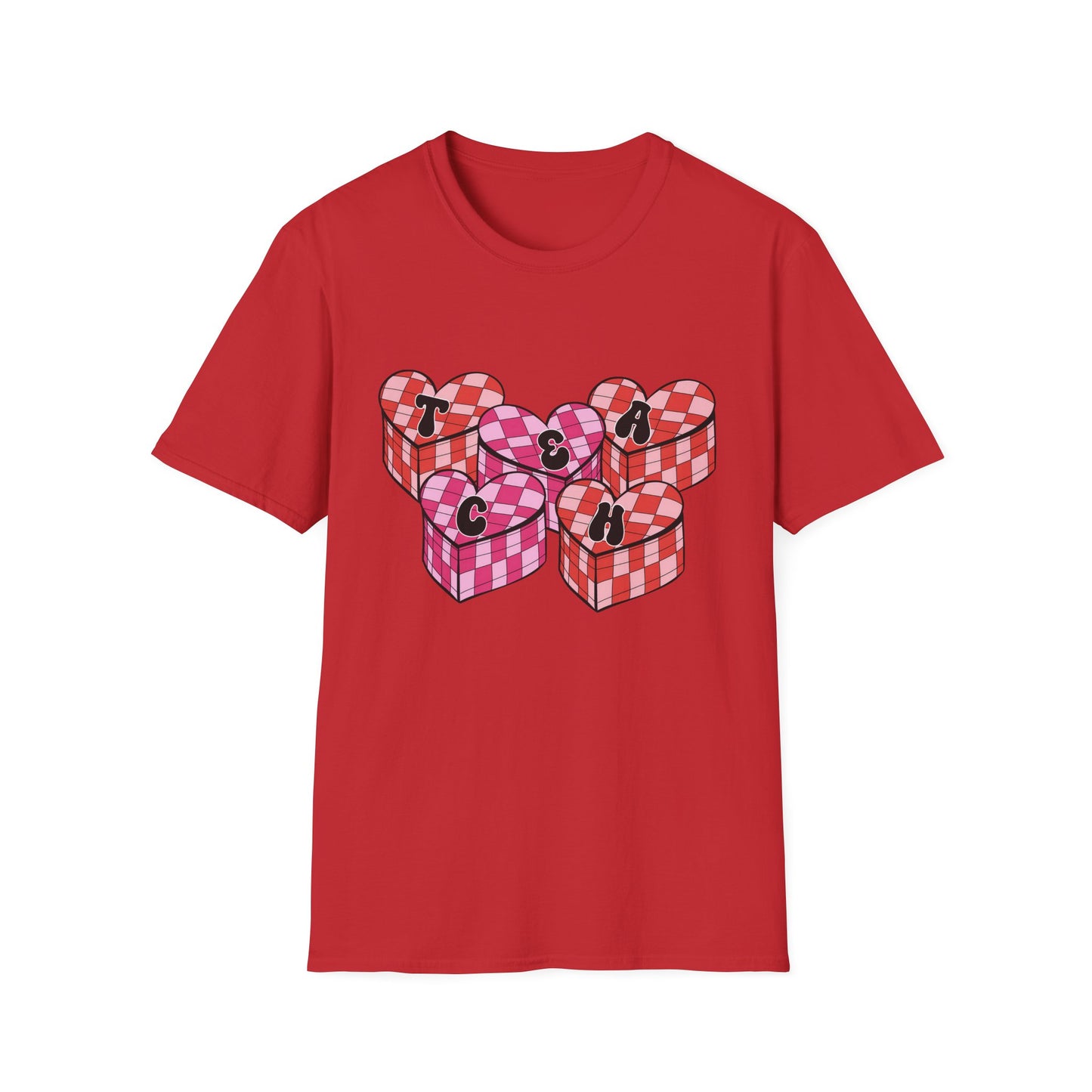 Heartfelt TEACH Hearts T-Shirt | Groovy Valentine's Gift for Educators | Trendy Teacher Appreciation Tee