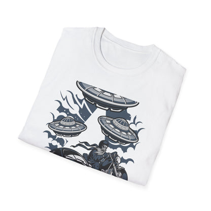 Epic Alien Invasion Biker VW Beetle T-Shirt | Unique Sci-Fi Chopper Car Lover Gift Tee