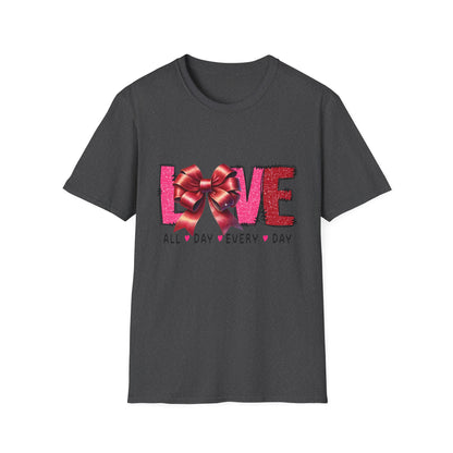 Sparkling LOVE Glitter Bow T-Shirt | Chic Valentine's Day Tee for Her | Dazzling Romantic Gift